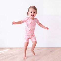 Valentine Floral Quilt Kids Bamboo Two-Piece Pajama Short Sleeve Set