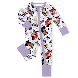 Halloween Princess Pumpkin Spider Purple Check Baby Bamboo Zipper Romper Pajamas