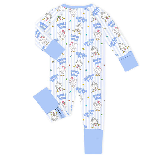 Guess What Chicken Butt Blue Bamboo Zipper Romper Pajamas