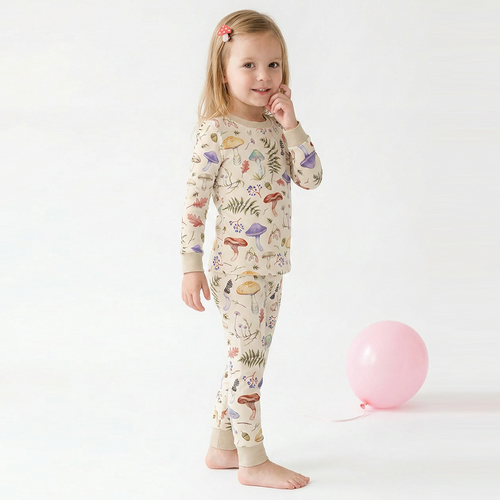 Mushroom Magic Meadow Adventure Kids Bamboo Two-Piece Pajama Set