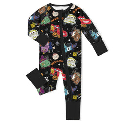 Halloween Car Pumpkin Baby Bamboo Zipper Romper Pajamas