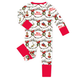 Christmas Green Face Cheer Baby Bamboo Zipper Romper Pajamas