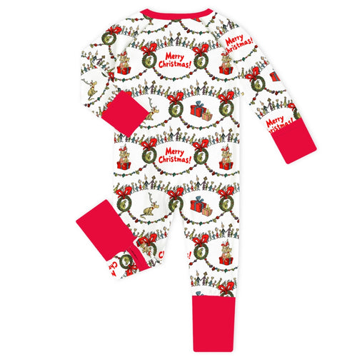 Christmas Green Face Cheer Baby Bamboo Zipper Romper Pajamas