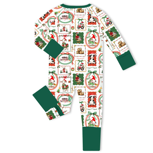 Christmas Farm Animals Bamboo Zipper Romper Pajamas