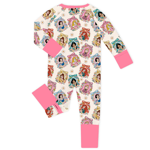 Pink Princess Royal Bow Bamboo Zipper Romper Pajamas