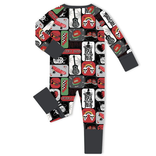 Halloween Patchwork Spooky Skate Bamboo Zipper Romper Pajamas