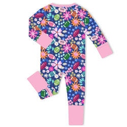 Game Day Blooms Pink Bamboo Zipper Romper Pajamas