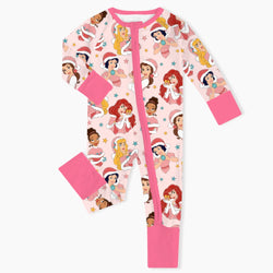 Christmas Pink Princess Baby Bamboo Zipper Romper Pajamas
