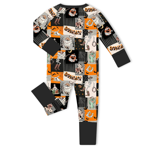Halloween Patchwork Western Cowboy Bamboo Zipper Romper Pajamas