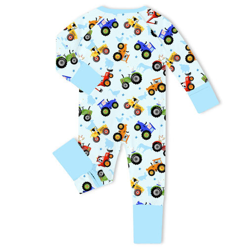 Farm Life Tractors Bamboo Zipper Romper Pajamas