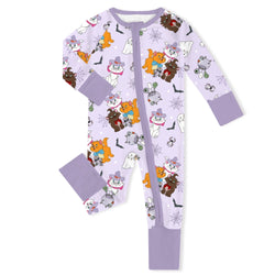 Halloween Midnight Cats and Spider Baby Bamboo Zipper Romper Pajamas