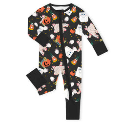 Halloween Smiley Sponge Friends and Pumpkin Baby Bamboo Zipper Romper Pajamas