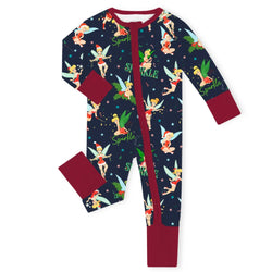 Christmas Sparkle Fairy Pals on Midnight Blue Baby Bamboo Zipper Romper Pajamas