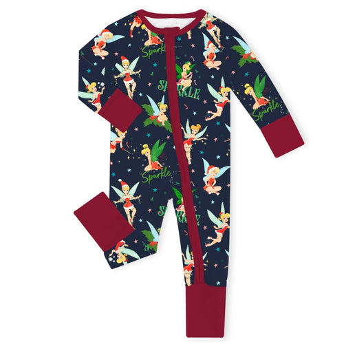 Christmas Sparkle Fairy Pals on Midnight Blue Baby Bamboo Zipper Romper Pajamas