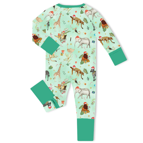 Safari Santa Bamboo Zipper Romper Pajamas