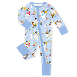 Christmas Woodland Snowman and Friends Baby Bamboo Zipper Romper Pajamas