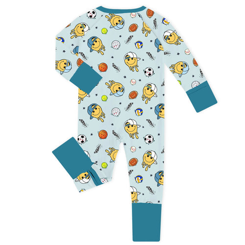 All-Star Smileys Teal Bamboo Zipper Romper Pajamas