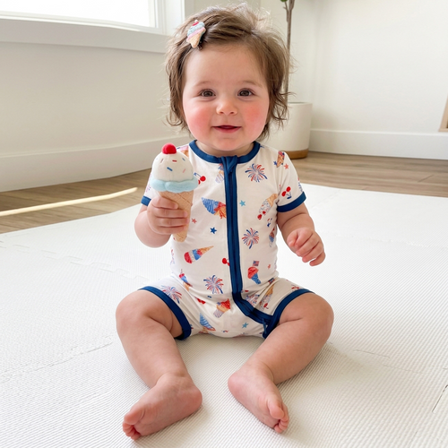 4th of July Ice Cream and Fireworks Short Bamboo Zippy Baby Romper