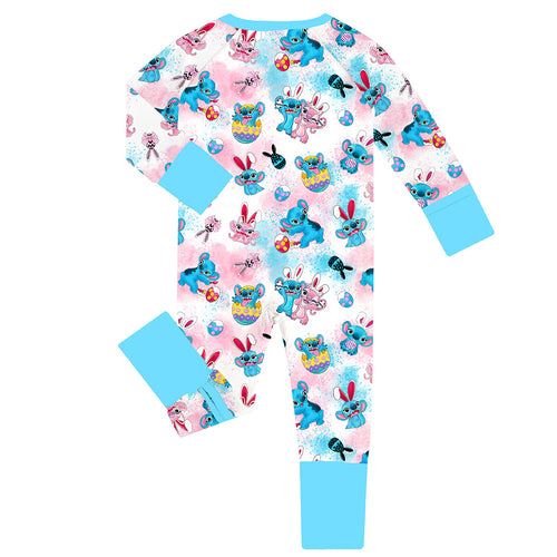 Easter Monster Bunny Egg Blue Baby Bamboo Zipper Romper Pajamas