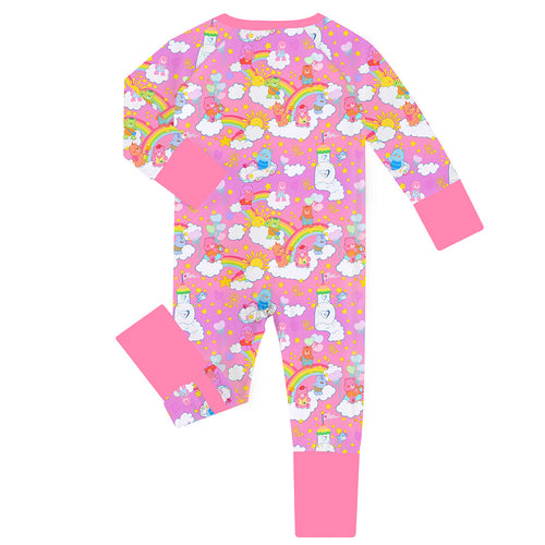 Cartoon Bear Gradient Rainbow Baby Bamboo Zipper Romper Pajamas