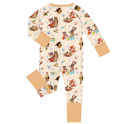 FancyPrince Fox Hound Playing Khaki Baby Bamboo Zipper Romper Pajamas