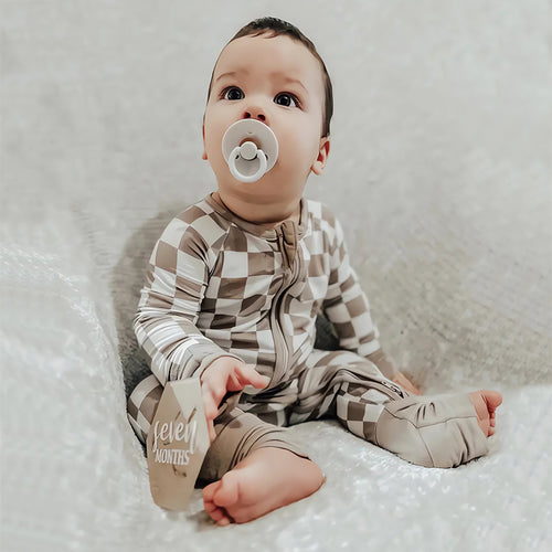 Light Gray Checkerboard Bamboo Baby Romper for All Seasons