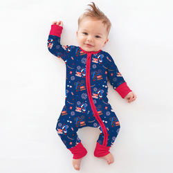 4th of July Red White Fireworks and Truck Bamboo Zipper Romper Pajamas