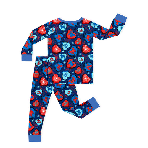 Hero Hearts Blue Kids Bamboo Two-Piece Pajama Set