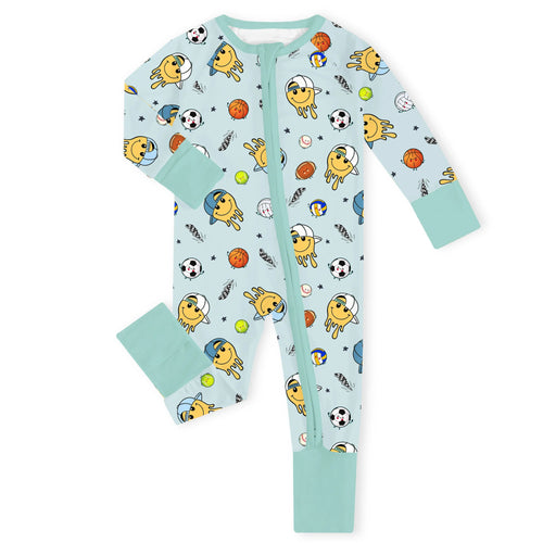 All-Star Smileys Mint Bamboo Zipper Romper Pajamas