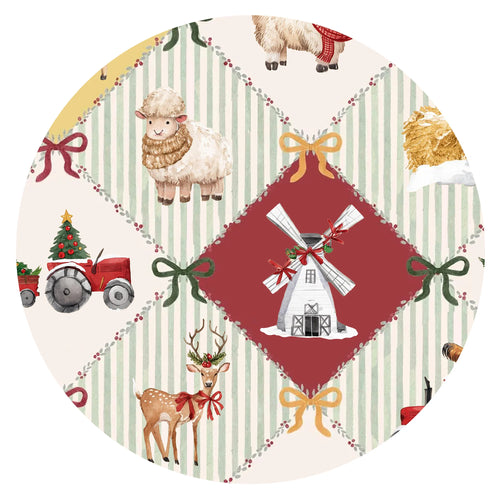 Christmas Farm Animal Patchwork Bamboo Zipper Romper Pajamas