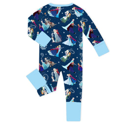 Winter Snowflake Sisters and Friends Blue Baby Bamboo Zipper Romper Pajamas