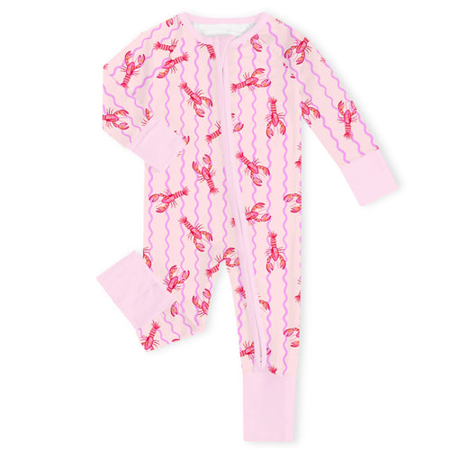 Pink Coastal Lobster Pink Bamboo Zipper Romper Pajamas