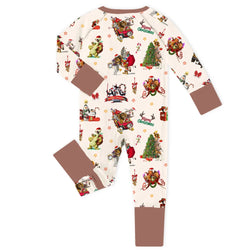 Christmas Safari Park Friends Adventure Baby Bamboo Zipper Romper Pajamas