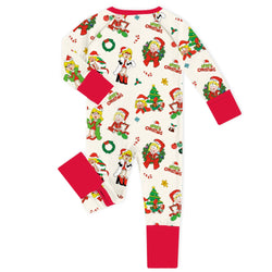 Christmas Golden Hair Girl Baby Bamboo Zipper Romper Pajamas