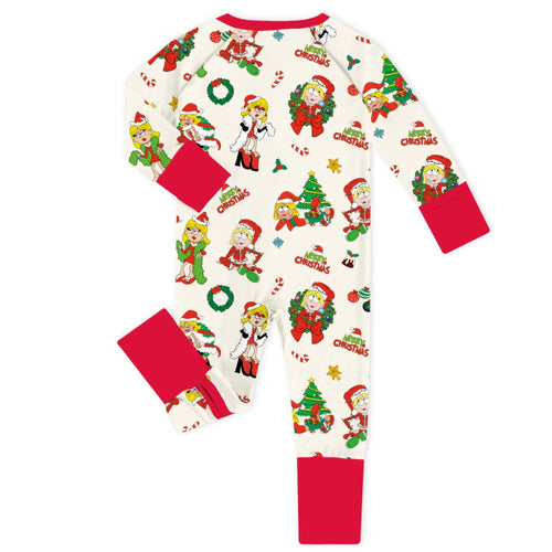 Christmas Golden Hair Girl Baby Bamboo Zipper Romper Pajamas