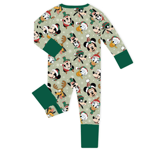 Christmas Mouse and Duck Pals on Forest Green Baby Bamboo Zipper Romper Pajamas