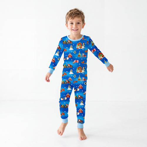 Christmas Western Barnyard Animals Kids Bamboo Two-Piece Pajama Set