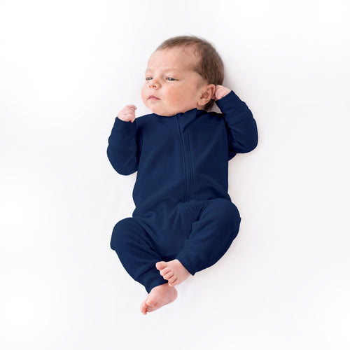 Solid Midnight Navy Zipper Romper Pajamas