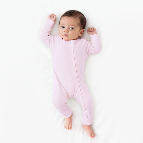 Soft Pink Solid Bamboo Zipper Romper Pajamas