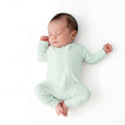 Sage Green Solid Bamboo Zipper Romper Pajamas