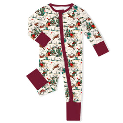 Christmas Cowboy Baby Bamboo Zipper Romper Pajamas