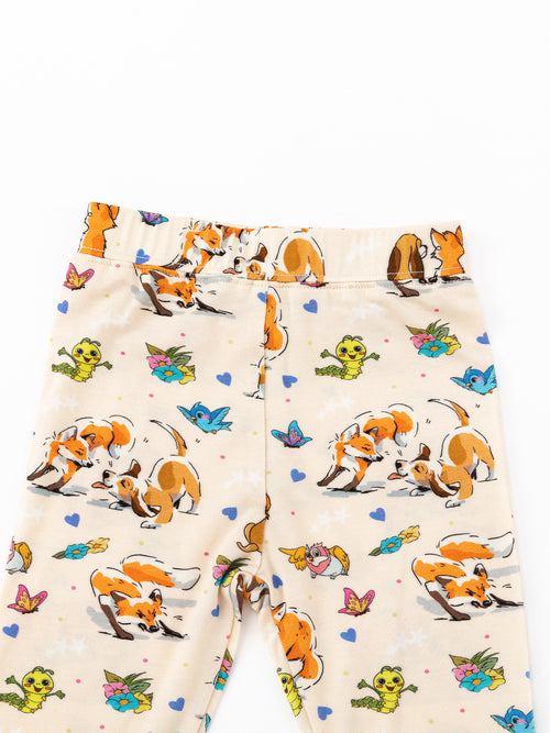 Playful Pups Foxs and Butterflies Kids Bamboo Two-Piece Pajama Set