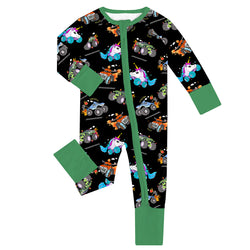 Monster Truck Baby Bamboo Zipper Romper Pajamas