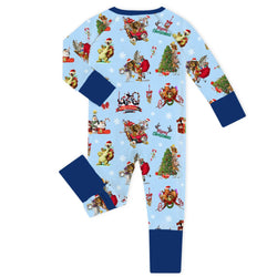 Christmas Safari Park Friends Adventure on Navy Blue Baby Bamboo Zipper Romper Pajamas