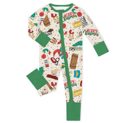 Christmas Green Face Life Baby Bamboo Zipper Romper Pajamas