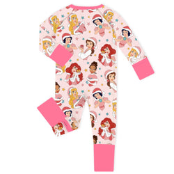 Christmas Pink Princess Baby Bamboo Zipper Romper Pajamas