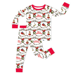 Christmas Green Face Cheer Kids Bamboo Two-Piece Pajama Set