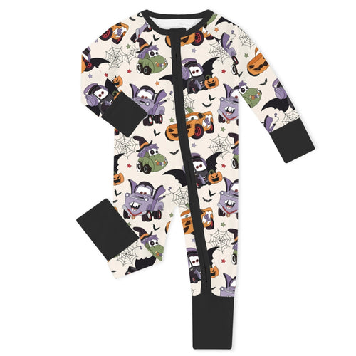 Halloween Car Baby Bamboo Zipper Romper Pajamas