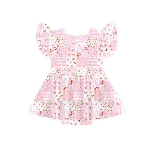 Valentine Floral Quilt Long Sleeve Twirl Dress With Bodysuit