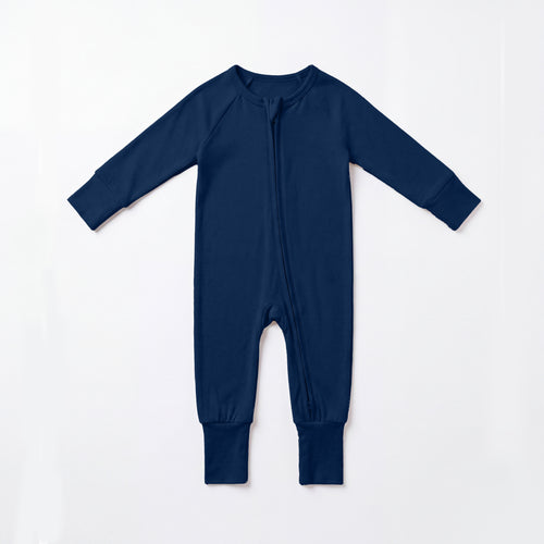 Solid Midnight Navy Zipper Romper Pajamas